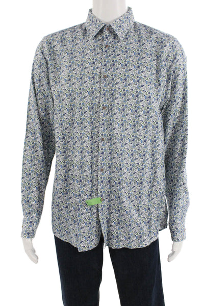 Ted Baker London Mens Cotton Floral Button Up Shirt White Size 16.5