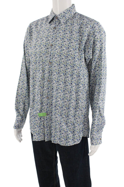 Ted Baker London Mens Cotton Floral Button Up Shirt White Size 16.5
