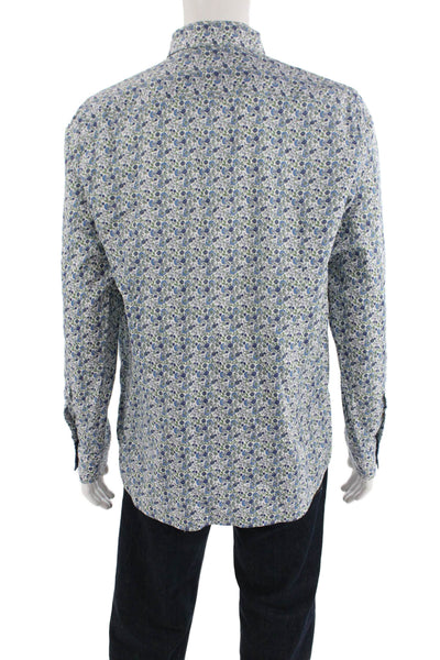 Ted Baker London Mens Cotton Floral Button Up Shirt White Size 16.5