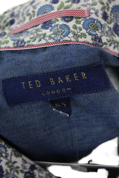 Ted Baker London Mens Cotton Floral Button Up Shirt White Size 16.5