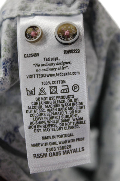 Ted Baker London Mens Cotton Floral Button Up Shirt White Size 16.5