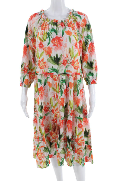 Bella Tu Women's Round Neck Ruffle Tassel Tiered Floral Midi Dress Size L