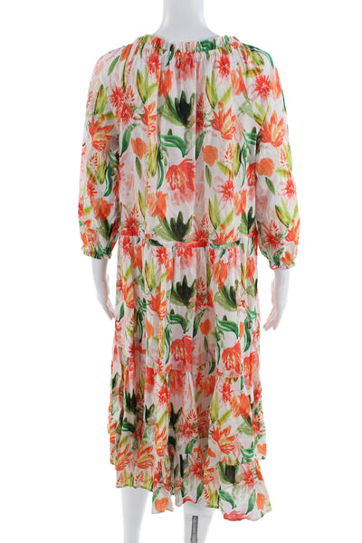 Bella Tu Women's Round Neck Ruffle Tassel Tiered Floral Midi Dress Size L