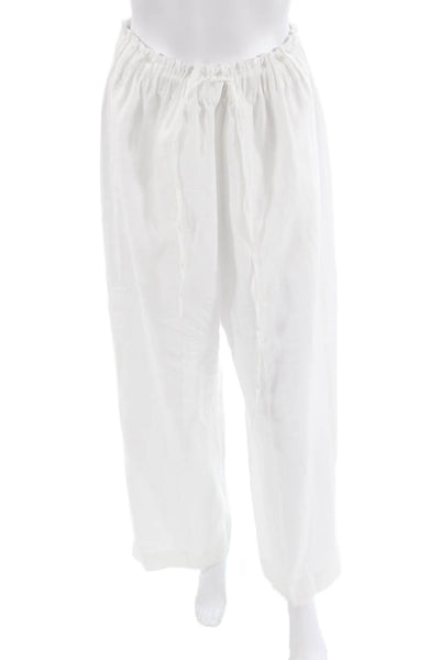 Tyler Boe Women's Paperbag Waist Wide Leg Linen Pants White Size L