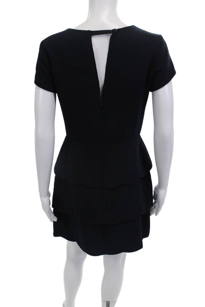 Club Monaco Womens Short Sleeve Zip Tier Short Dress Navy Size 04