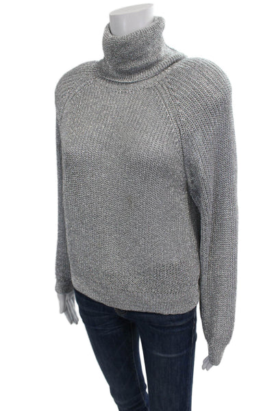 R+A Womens Metallic Knit Long Sleeve Turtleneck Sweater Silver Size S