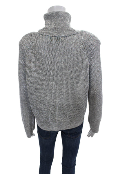 R+A Womens Metallic Knit Long Sleeve Turtleneck Sweater Silver Size S