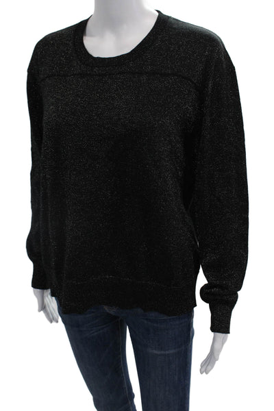 Equipment Femme Womens Wool Crew Neck Metallic Top Black Size S