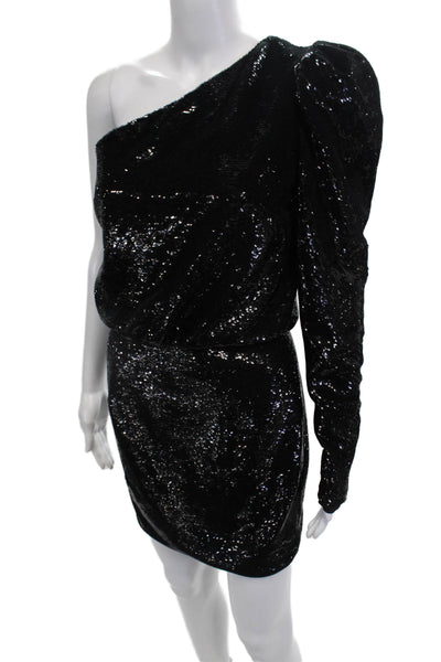 Alexandre Vauthier Womens Sequined One Shoulder Mini Dress Solid Black Size 36