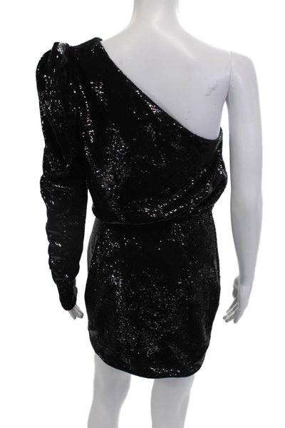 Alexandre Vauthier Womens Sequined One Shoulder Mini Dress Solid Black Size 36