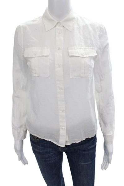 Alice + Olivia Womens Cotton Sheer Collared Button Down Shirt White Size XS