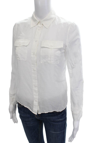 Alice + Olivia Womens Cotton Sheer Collared Button Down Shirt White Size XS