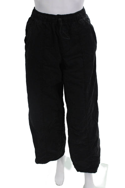 Zara Womens High Rise Drawstring Waist Pants Black Cotton Size Extra Small