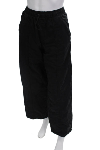 Zara Womens High Rise Drawstring Waist Pants Black Cotton Size Extra Small