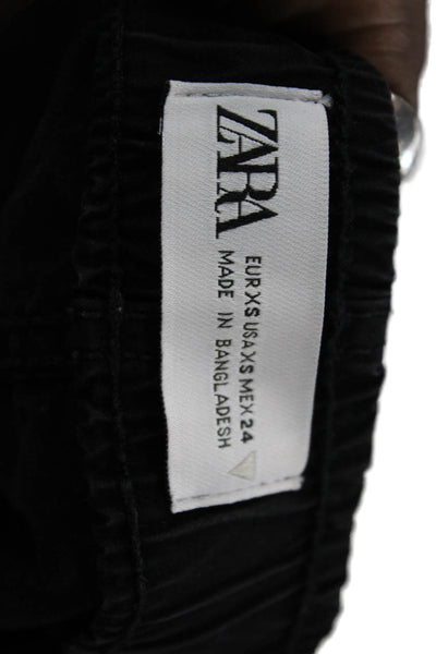 Zara Womens High Rise Drawstring Waist Pants Black Cotton Size Extra Small