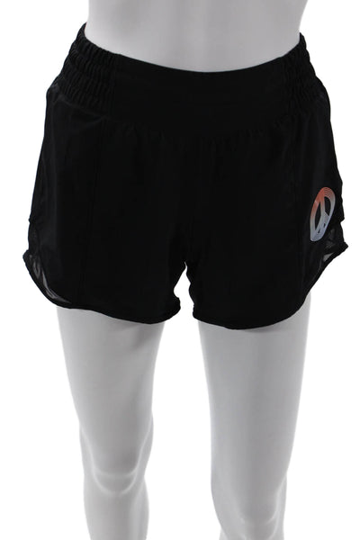 Lululemon Womens Elastic Waist Peace Sign Athletic Shorts Black Size 2