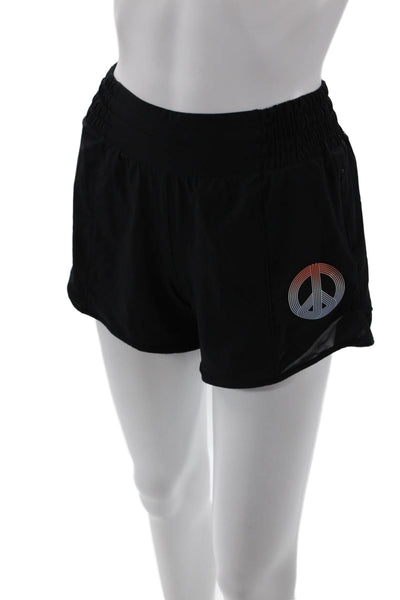 Lululemon Womens Elastic Waist Peace Sign Athletic Shorts Black Size 2