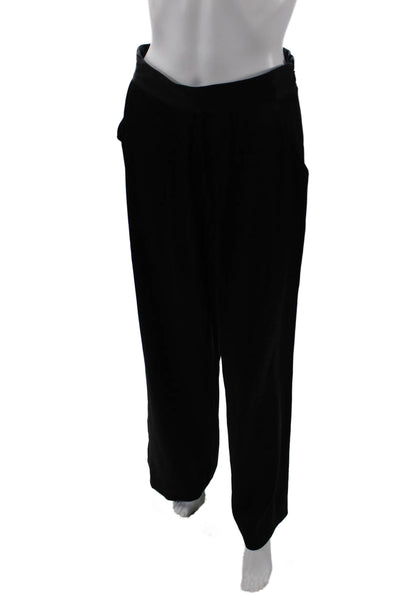 Ramy Brook Womens Satin Weave Pleated Wide Leg Trousers Black Size 4