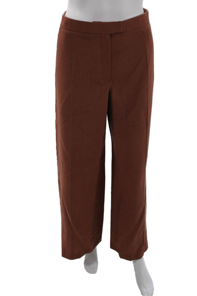 Nina Ricci Womens Wool Flat Front Wide Leg Trousers Burnt Orange Size 38