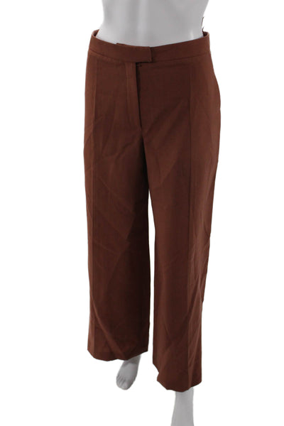 Nina Ricci Womens Wool Flat Front Wide Leg Trousers Burnt Orange Size 38