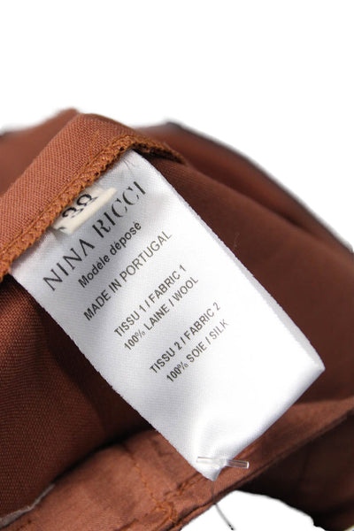 Nina Ricci Womens Wool Flat Front Wide Leg Trousers Burnt Orange Size 38