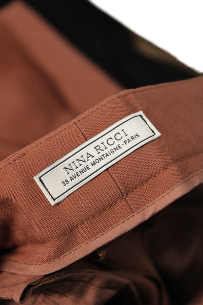 Nina Ricci Womens Wool Flat Front Wide Leg Trousers Burnt Orange Size 38