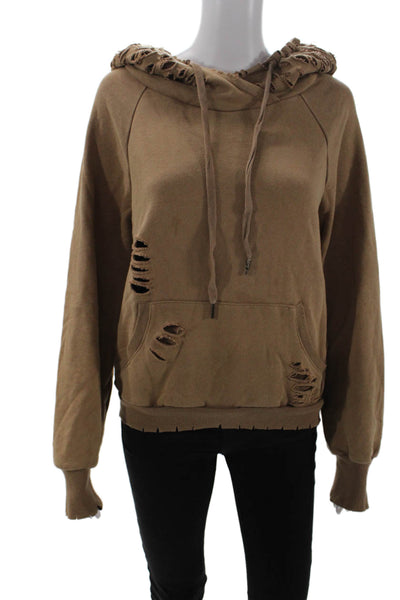 Dance & Marvel Womens Long Sleeve Distressed Pullover Hoodie Beige Size S