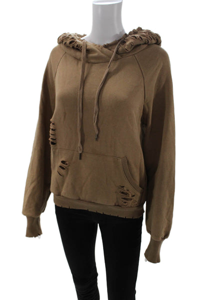 Dance & Marvel Womens Long Sleeve Distressed Pullover Hoodie Beige Size S