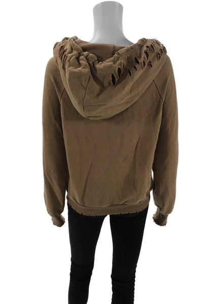 Dance & Marvel Womens Long Sleeve Distressed Pullover Hoodie Beige Size S