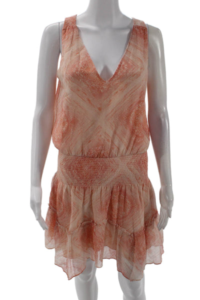 Ramy Brook Womens Silk Floral Print V Neck A Line Dress Pink Size Extra Small