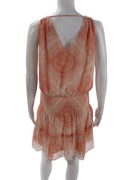 Ramy Brook Womens Silk Floral Print V Neck A Line Dress Pink Size Extra Small
