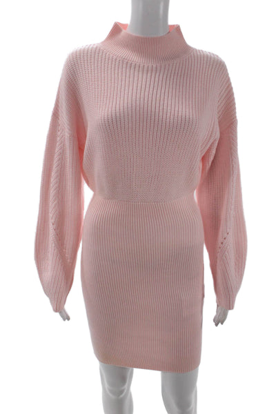 Majorelle Womens Turtleneck Long Sleeves Sweater Dress Pink Wool Size Small