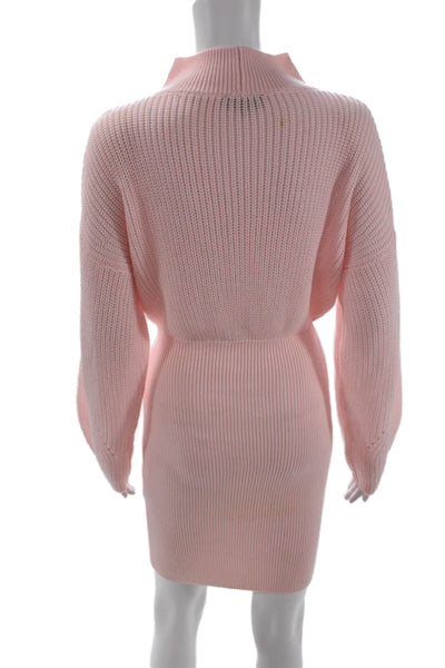 Majorelle Womens Turtleneck Long Sleeves Sweater Dress Pink Wool Size Small
