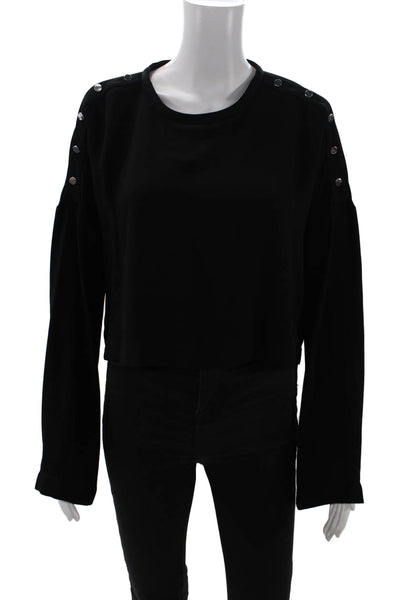 IRO Womens Button Shoulder Aurea Cropped Long Sleeves Blouse Black Size EUR 36