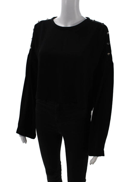 IRO Womens Button Shoulder Aurea Cropped Long Sleeves Blouse Black Size EUR 36