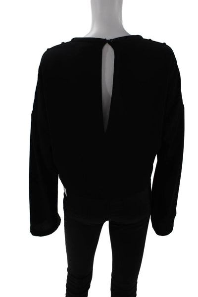IRO Womens Button Shoulder Aurea Cropped Long Sleeves Blouse Black Size EUR 36