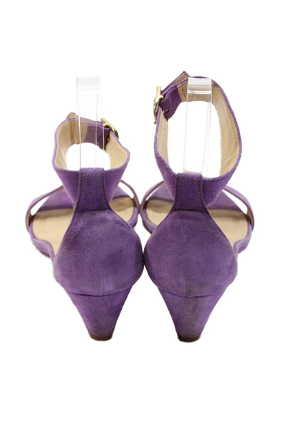 J Crew Womens Suede Peep Toe Ankle Strap Low Wedges Purple Size 8