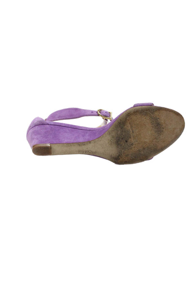 J Crew Womens Suede Peep Toe Ankle Strap Low Wedges Purple Size 8