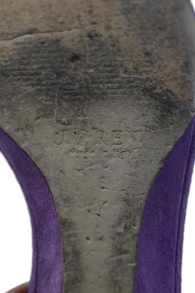 J Crew Womens Suede Peep Toe Ankle Strap Low Wedges Purple Size 8