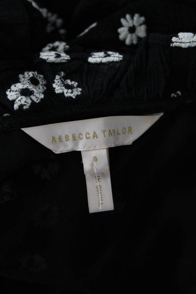 Rebecca Taylor Womens Floral Print Ruffled Button DownBlouse Black White Size 8