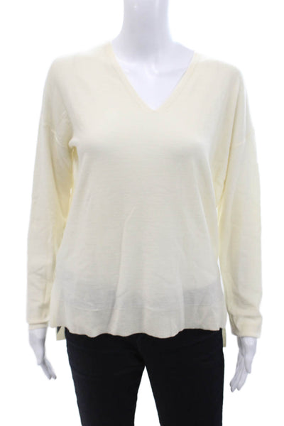 Organic John Patrick Womens Long Sleeves V Neck Sweater Off White Size Small