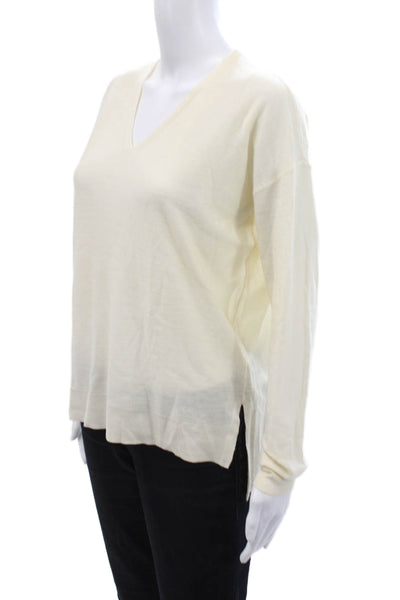Organic John Patrick Womens Long Sleeves V Neck Sweater Off White Size Small