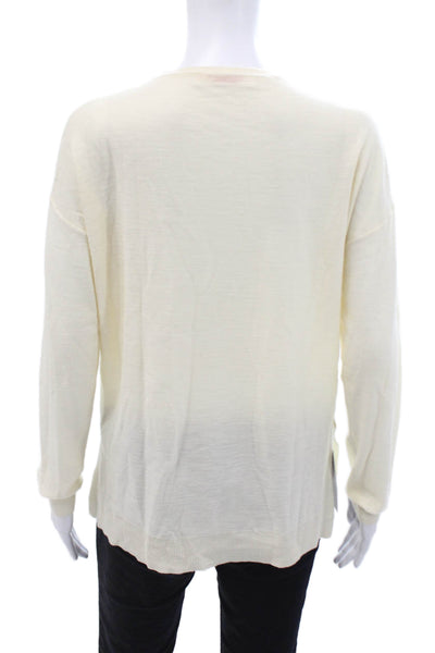 Organic John Patrick Womens Long Sleeves V Neck Sweater Off White Size Small