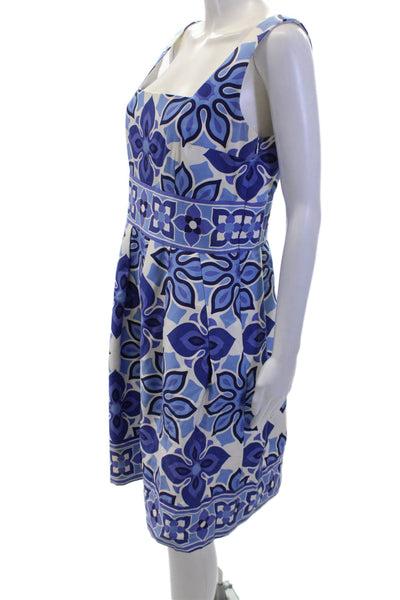 London Times Womens Cotton Floral Print Square Neck A-Line Dress Blue Size 10
