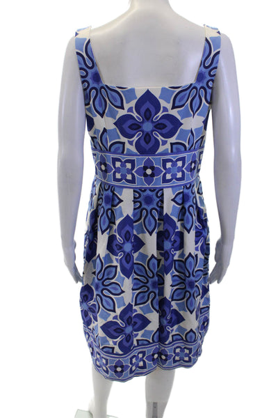 London Times Womens Cotton Floral Print Square Neck A-Line Dress Blue Size 10