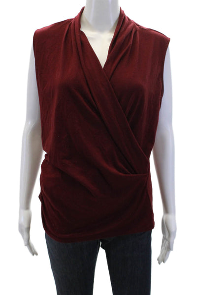 Ann Taylor Womens Draped Sleeveless Deep V-Neck Blouse Red Size M