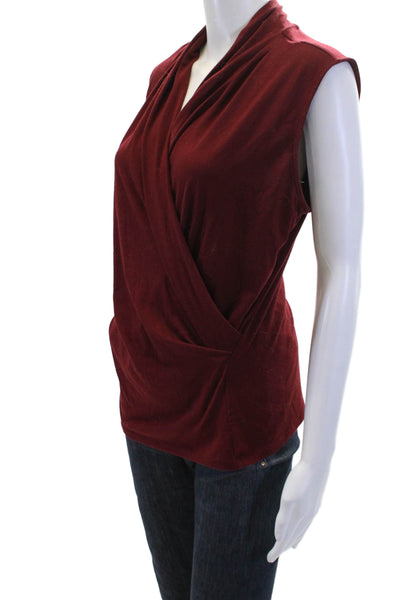Ann Taylor Womens Draped Sleeveless Deep V-Neck Blouse Red Size M