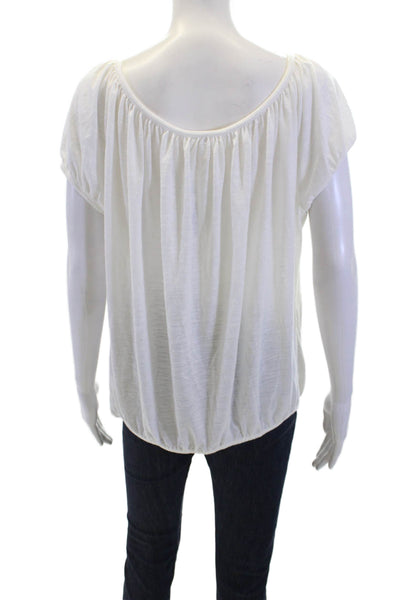 Porridge Anthropologie Womens Off Shoulder Ruched Hem Blouse White Size M