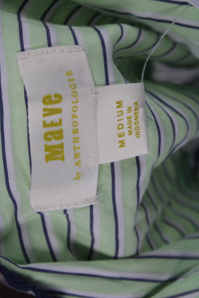 Maeve Anthropologie Womens Cotton Striped Print Button Up Shirt Green Size M