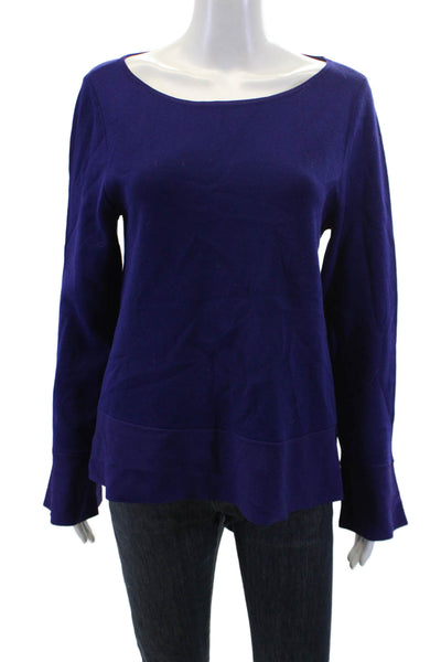 Ann Taylor Womens Long Bell Sleeve Round Neck Pullover Blouse Purple Size M